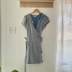 Madewell blue floral silk wrap dress